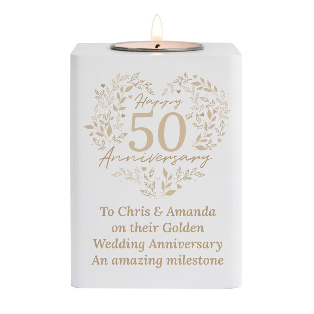 Personalised 50th Golden Wedding Anniversary Wooden Tea Light Holder £13.49
